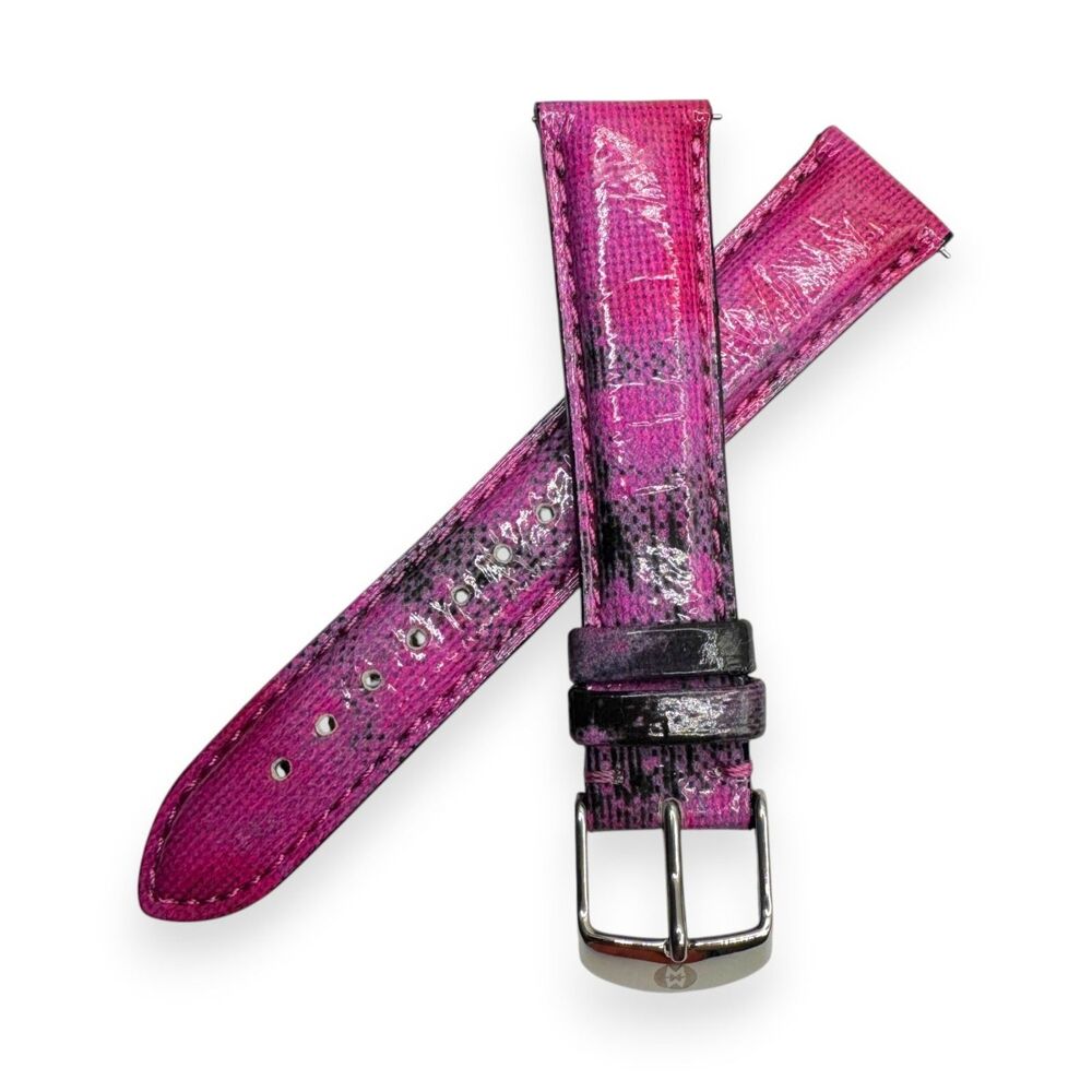 MICHELE Twilight Purple Glossy Leather 18mm Watch Strap Silver Buckle NWOT